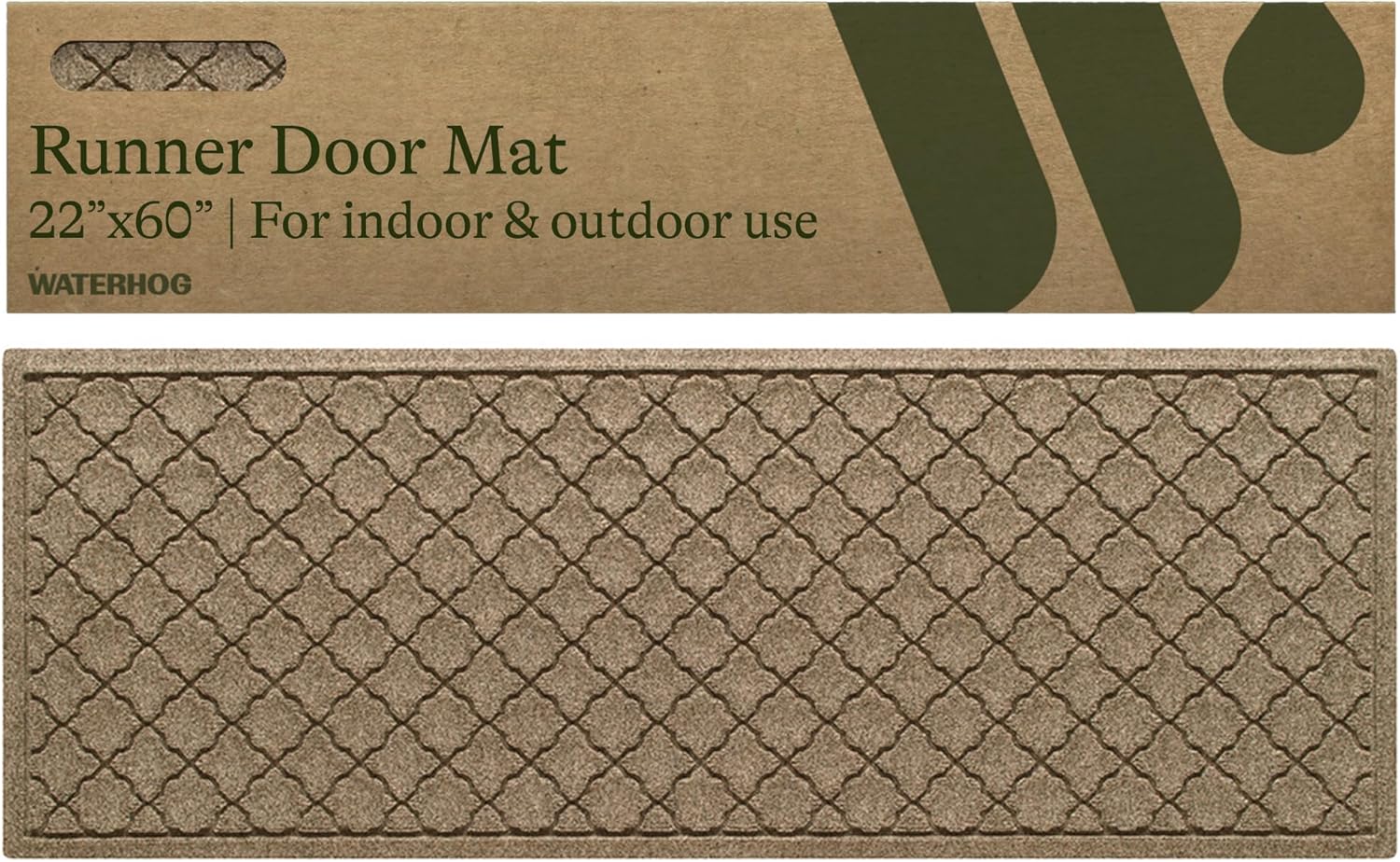 WaterHog Heavy Duty Runner Door Mat, 2' x 5', Made in USA, Durable & Skid-Resistant Entryway Mat, Water-Trapping, Indoor/Outdoor Decorative Floor Covering, Cordova Collection, Khaki/Camel