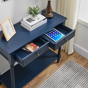 Modern Blue Console Table with Storage Drawers, 90 cm (W), 76.5 cm (H), 35 cm (D), 20.46 kg, Blue (JJ-SFZ-004-BL)