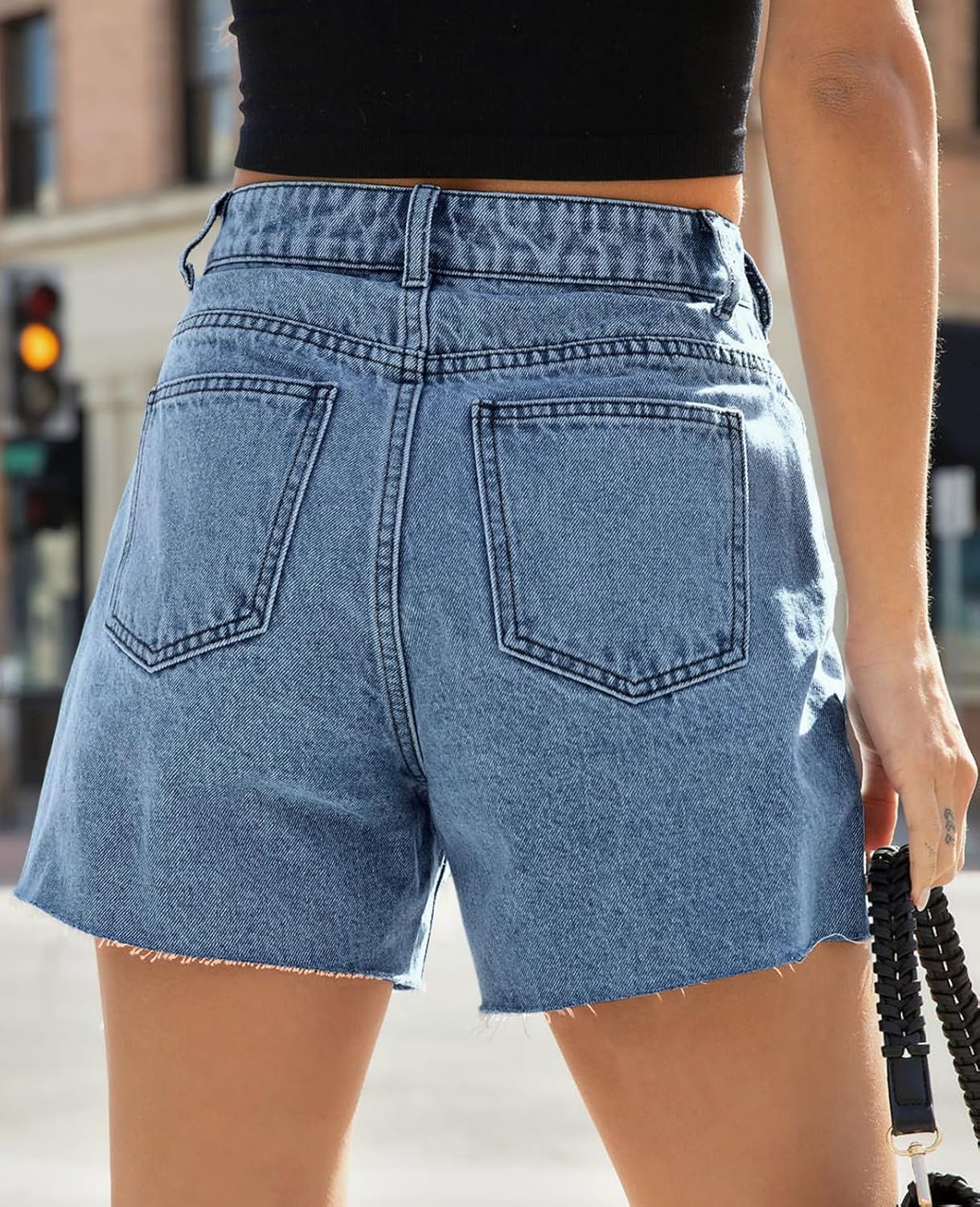 Women's High Waisted Stretchy Jean Shorts 2025 Summer Straight Wide Leg Mom Denim Shorts Raw Hem Jean Jorts. - Image 3