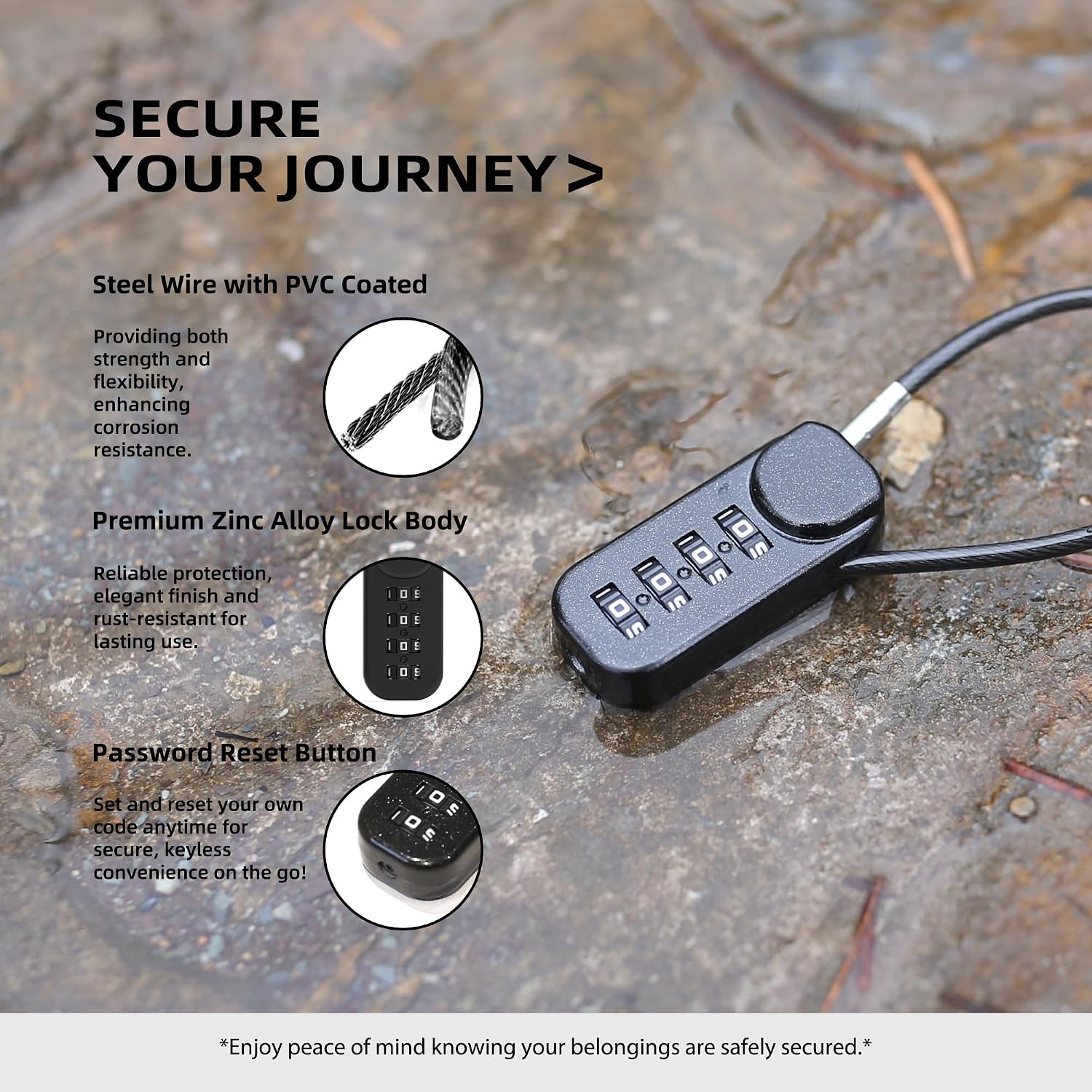 Small Combination Lock, Combo Cable Luggage Locks with Code, 4 Digit Padlock Combination, for Suitcase, Gym Locker, Backpack Zipper, Gun Case, Box, Outdoor Fence, Travel Safe Candados image 5