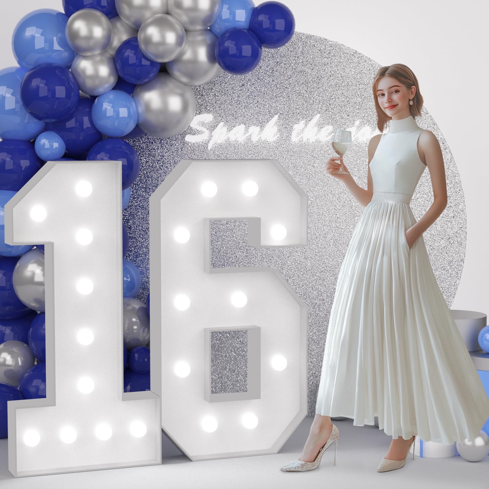 JoyMuse 4FT 16 Marquee Numbers, Large Light Up Numbers 16 for 16th Birthday Decorations