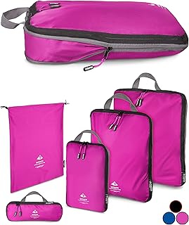 Set di borse a pacchetto a compressione | Cubi di imballaggio superleggeri per zaini e valigie | packing Cubes a compressione senza acqua come Organizer per bagaglio e borsa per vestiti (Rosa, 1 x L)