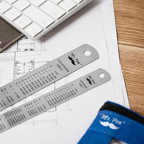 Miniatura 18 de Mr. Pen Reglas de acero, 6, 8, 12, 14 pulgadas, reglas de metal, paquete de 4