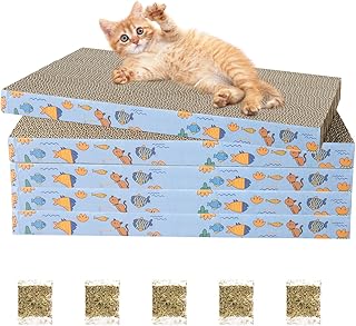 5 Pack Cat Scratcher Cardboard, Cat Scratch Pad Cat Scratching Board, Reversible Corrugated Cardboard Cat Scratcher Refill for Indoor Cats Scratching(17'' x 8'')