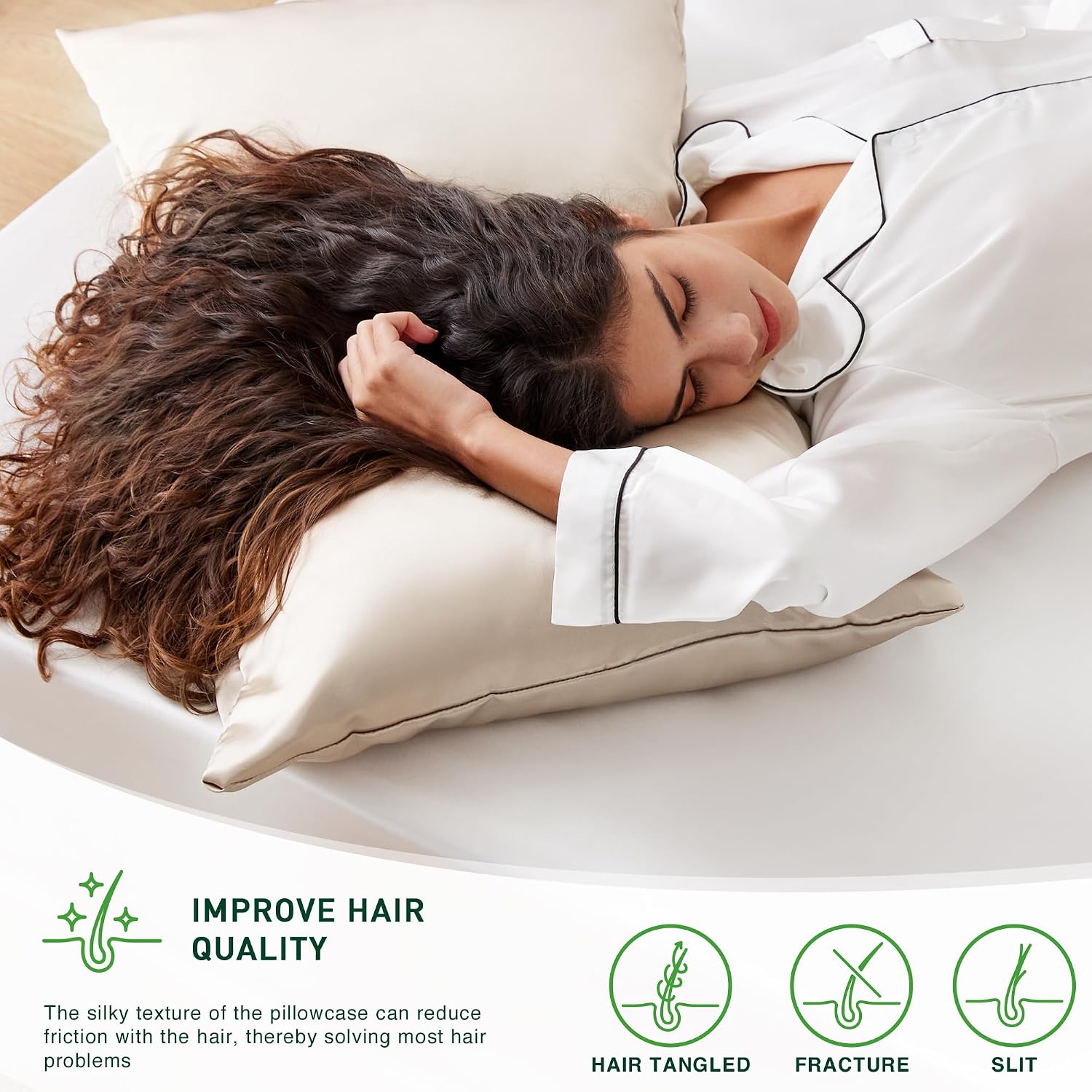 Love's cabin Satin Pillowcase Set of 2 Queen Size 20x30, Cooling Pillow Covers for Hair and Skin, Silky Smooth with Envelope Closure, Similar to Silk, Beige