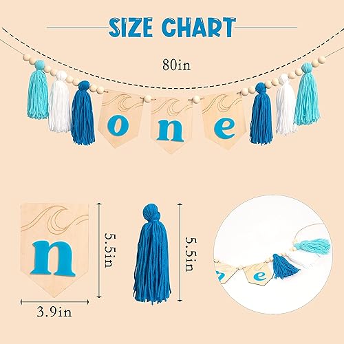 Miniatura 2 de The Big One - Cartel de madera para silla alta con borlas, decoración de fiesta de cumpleaños con temática de surf de madera, pancarta para silla