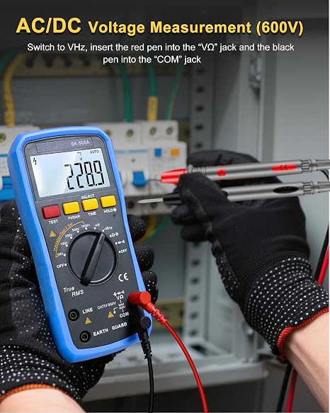 2 in 1 Megohmmeter & Multimeter, Digital Insulation Resistance Tester, 20GΩ/1000V Auto-Ranging, Data Hold, AC/DC Voltage Tester, Capacitance Measurement for Home Electrical Testing SK-505A GOLDCHAMP