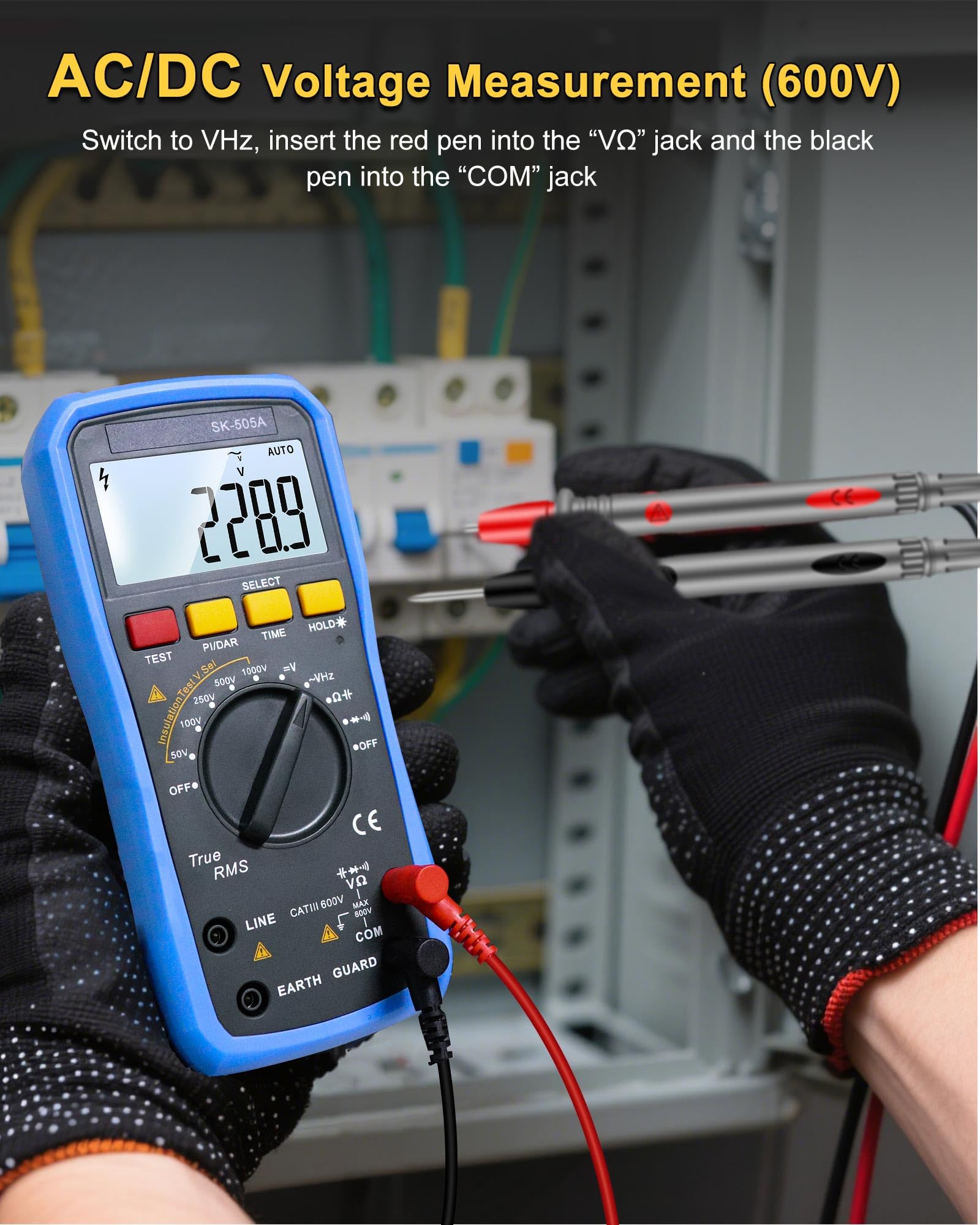 2 in 1 Megohmmeter & Multimeter, Digital Insulation Resistance Tester, 20GΩ/1000V Auto-Ranging, Data Hold, AC/DC Voltage Tester - Image 3