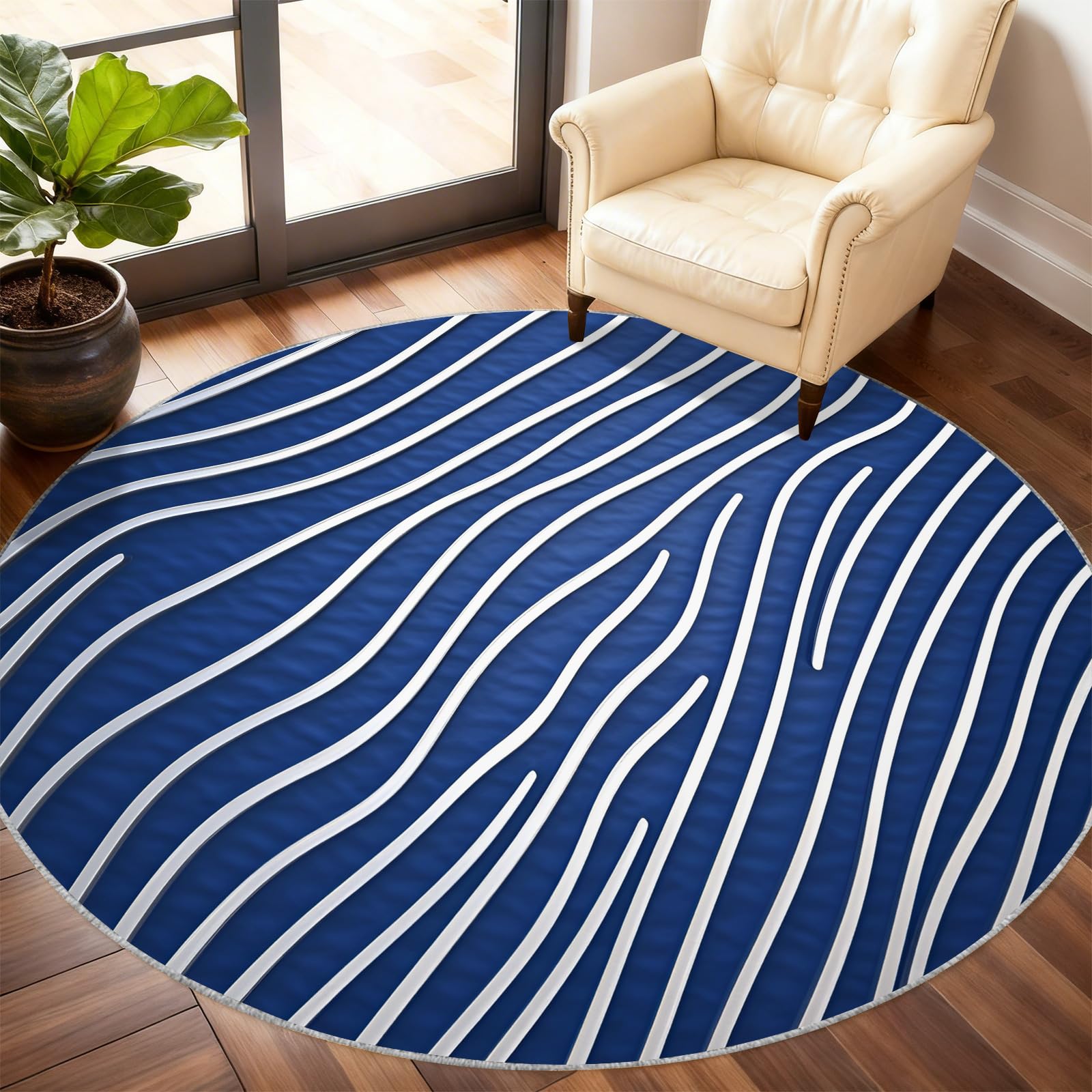 Tapis rond à rayures incurvées de 0,9 m
