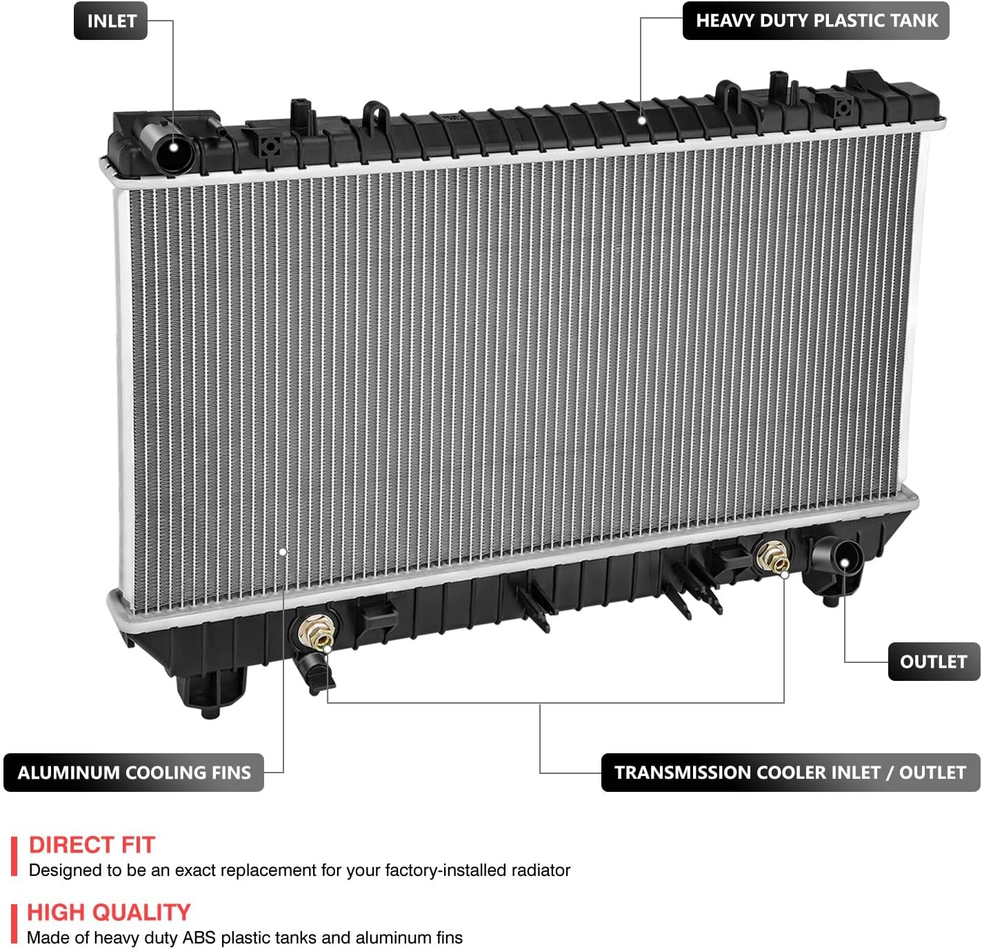 DNA MOTORING OE Style 1-Row Aluminum Cooling Radiator Compatible with Chevy Camaro 2010-2011, 3.6L MT W/O Oil Cooler, 92218351, OEM-RA-13211