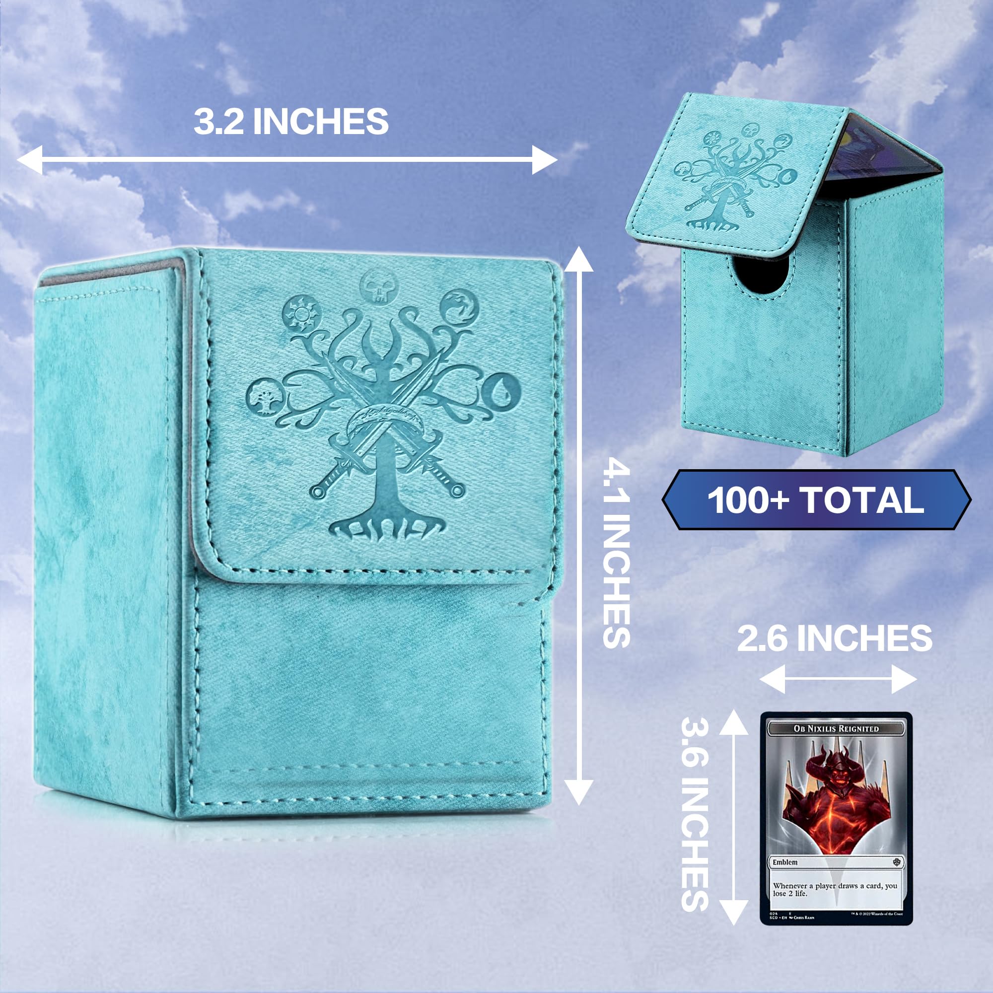 PROMAXIBINDER MTG - Caja de cartas Commander para más de 100 cartas de una sola manga, almacenamiento para cunas TCG/MTG, imán fuerte de piel sintética (azul cielo, árbol)