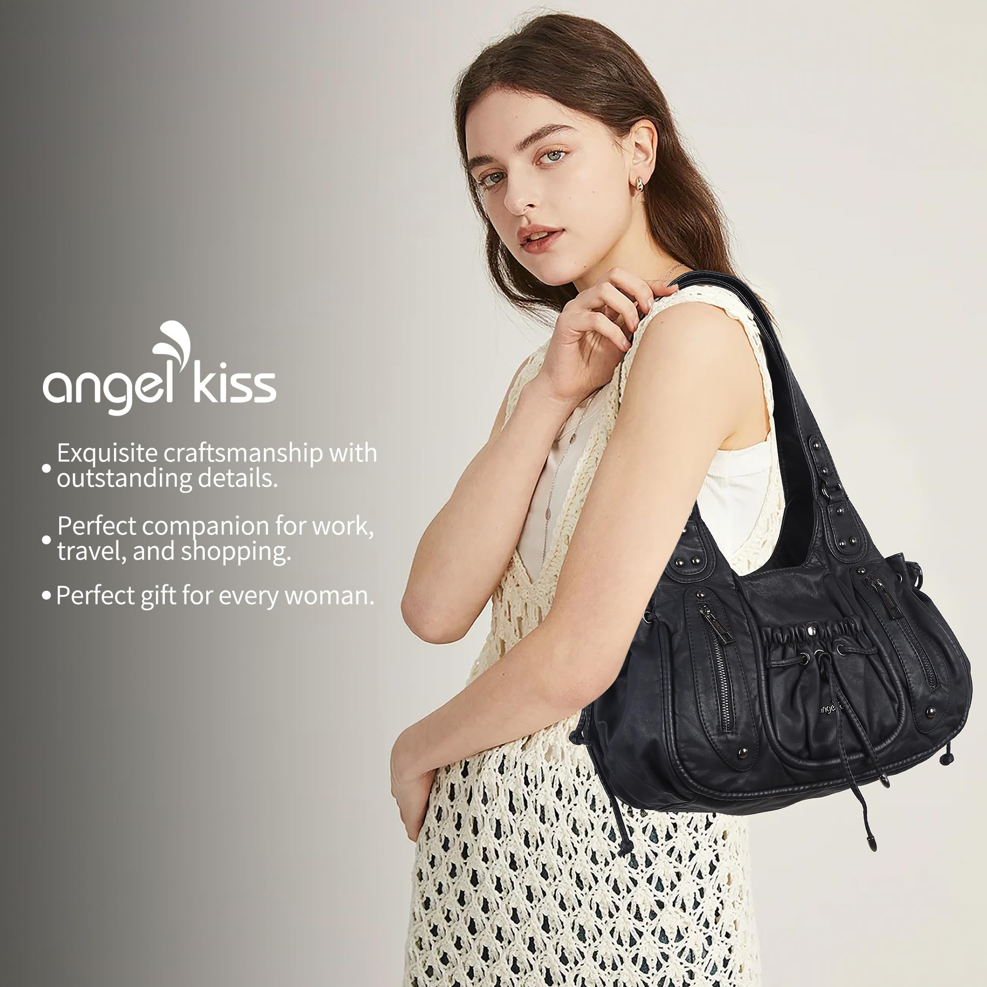 Angel Kiss Borsa Donna Media Elegante, Borse Tracolla PU Pelle, Tote Bag Impermeabile Pelle PU, Ampia e Pratica Maniglia Regolabile Molte Tasche Scomparti, per Scuola, Lavoro e Viaggio