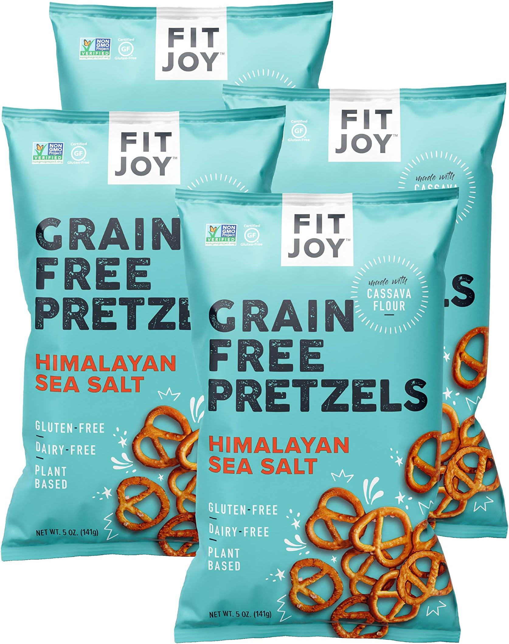 FitJoy Gluten Free Pretzels, Sea Salt Twists, Grain Free, 5 Ounce Bags, 4 Pack