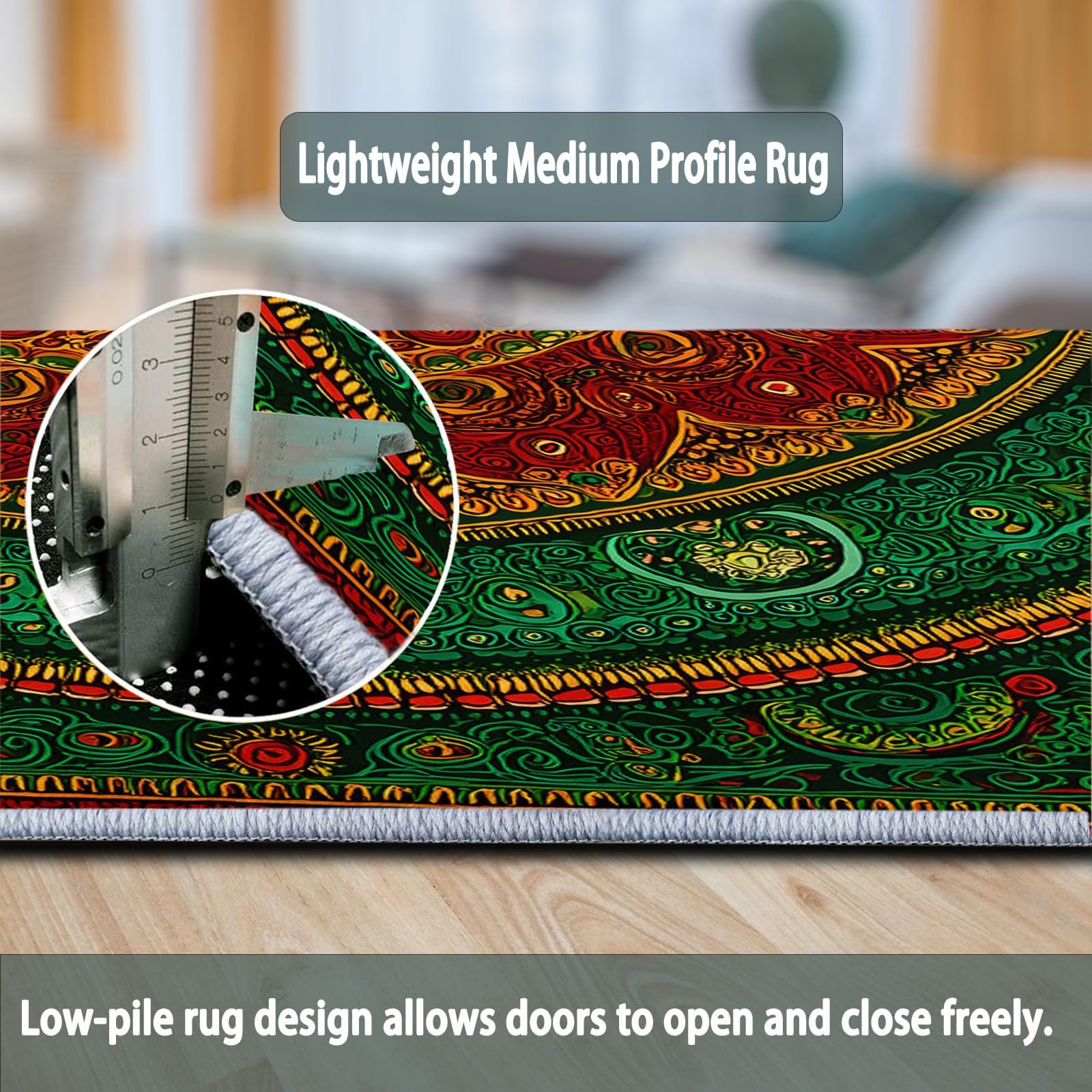 Waschbarer Rutschfester Runde Teppiche 220 cm, Paisley Muster Runder Teppich für Wohnzimmer Schlafzimmer Kinderzimmer - Retro Pflanzen Blumen Streifen Weicher Niedrigflor Teppich für Spielzimmer