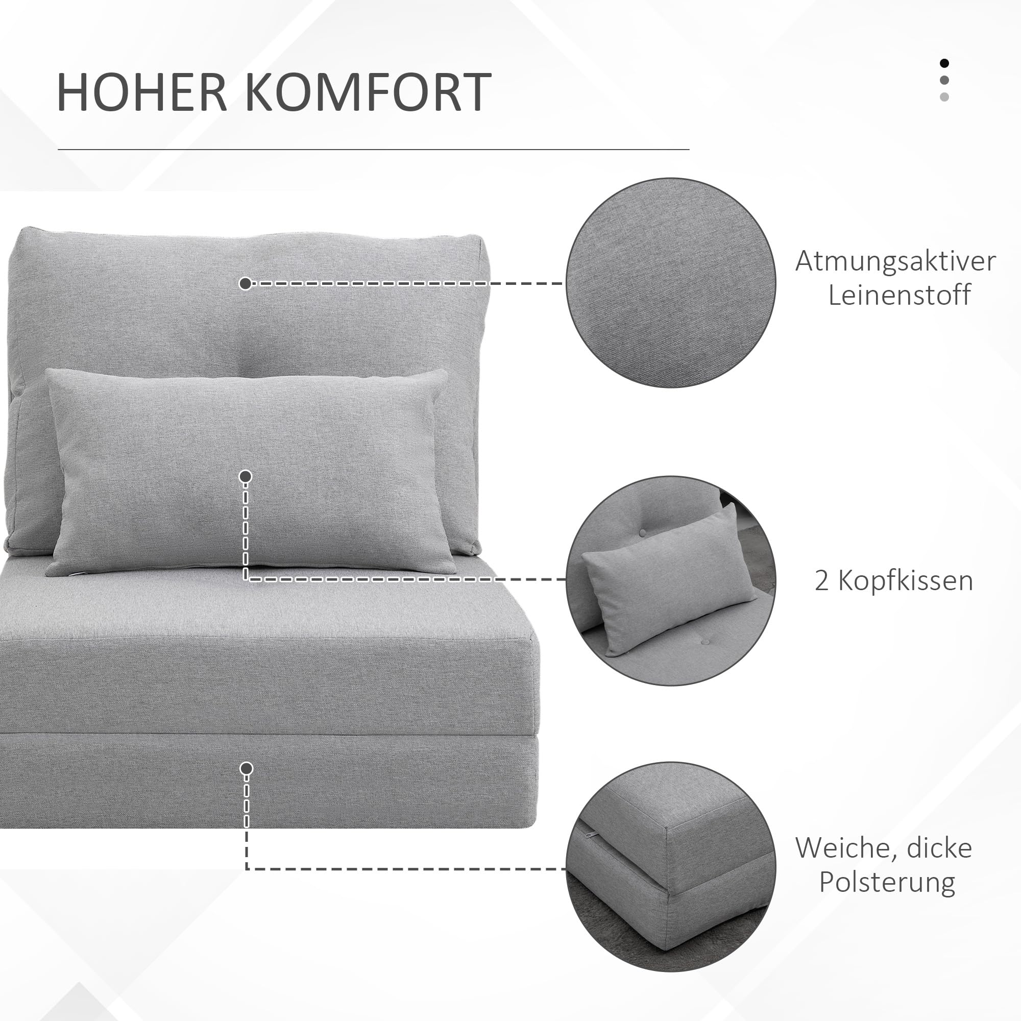 HOMCOM 2w1 Fotel do spania składany z łóżkiem 60x80x56 cm Szary