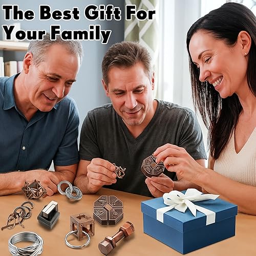 Miniatura 16 de Wettarn Rompecabezas de metal de acero 3D para adultos, juego de desbloqueo, educación de inteligencia intelectual, lógica, prueba de lógica