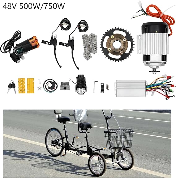 Electric Brushless Geared Motor Kit DIY E-Bike Motor Kit with Motor Controller Headlight Chain No Teeth Freewheel for E-Tricycle Electric Bicycle(No Battery)