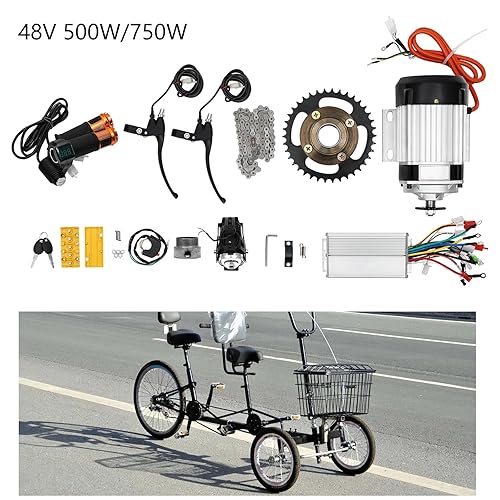 Miniatura 2 de Kit completo de motor eléctrico sin escobillas, 48 V, 750 W/500 W, kit de conversión de triciclo de bicicleta eléctrica, scooter, bicicleta