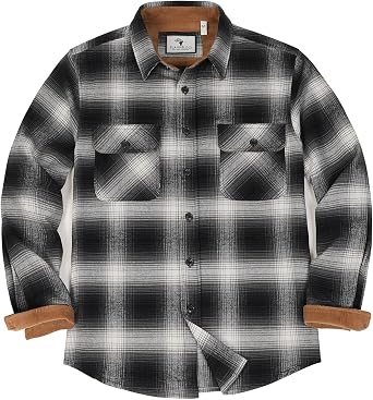 ZENTHACE Mens Midweight All Cotton Flannel Shirt,Long Sleeve Casual Button Up Plaid Shirt,Outdoor Work Shirts