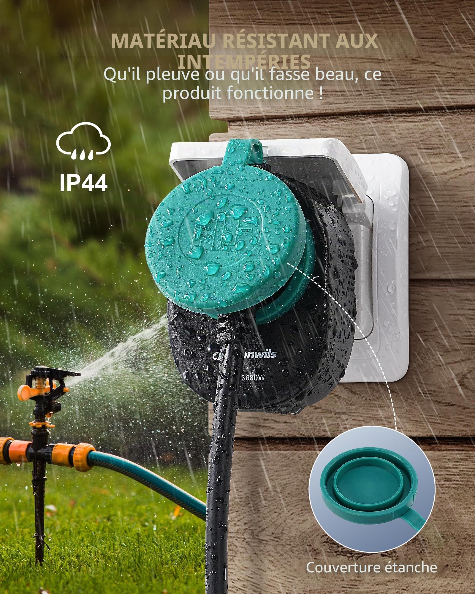 DEWENWILS Lot de 2 prises Wi-Fi d'extérieur 3680 W Alexa Smart - Étanche IP44 - Compatible avec Alexa, Google Home et IFTTT - Pas de hub nécessaire