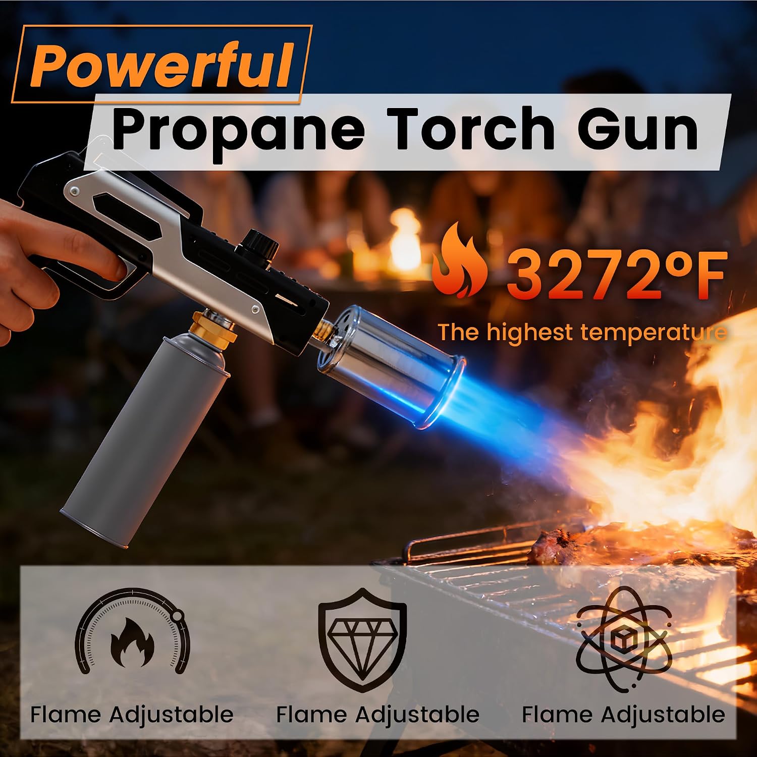 Portable Propane Torch, MAX 3272°F High Heat Culinary Torch with Adjustable Flame&Safety Lock for BBQ, Campfire, Searing Steak, Cooking, Charcoal Lighter, Camping Gift Idea (Propane Tank Not Included)
