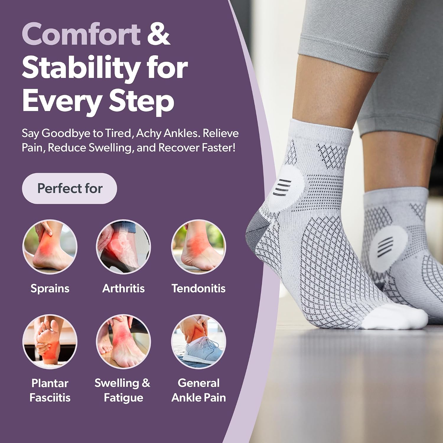 BraceAbility Closed Toe Neuropathy Socks - Diabetic Socks for Women and Men, Foot Pain Relief, Circulation, Anti-Neuropathy, Foot Fatigue, Compression Nerve Support – 1 Pair (Medium Gray)