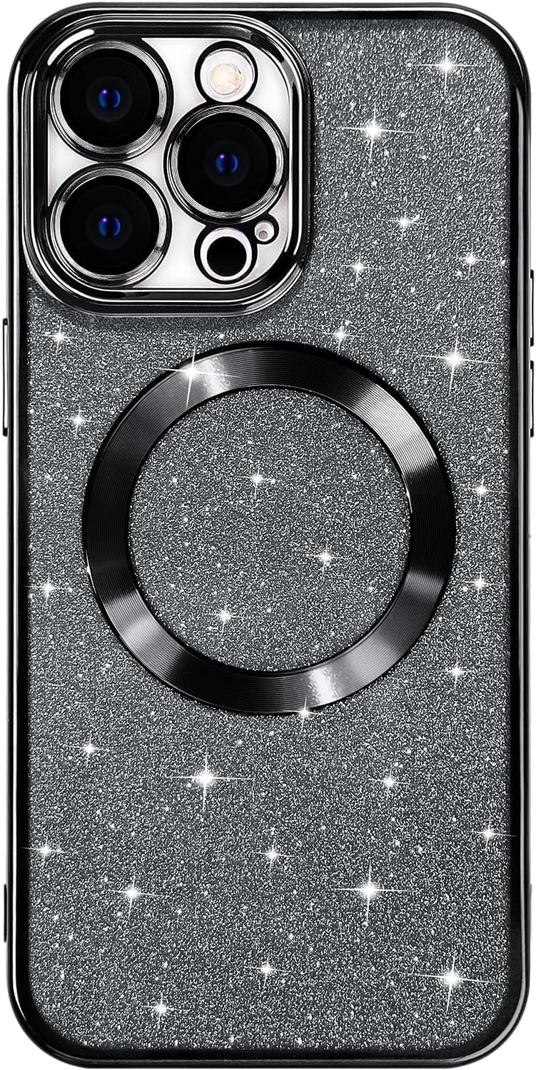 miyonsin Glitter Magnetica Cover per iPhone 15 PRO Max, Anti Graffi Glitter Custodia Compatibile con MagSafe, Brillantini Sottile Silicone TPU Antiurto Case per iPhone 15 PRO Max, Blu