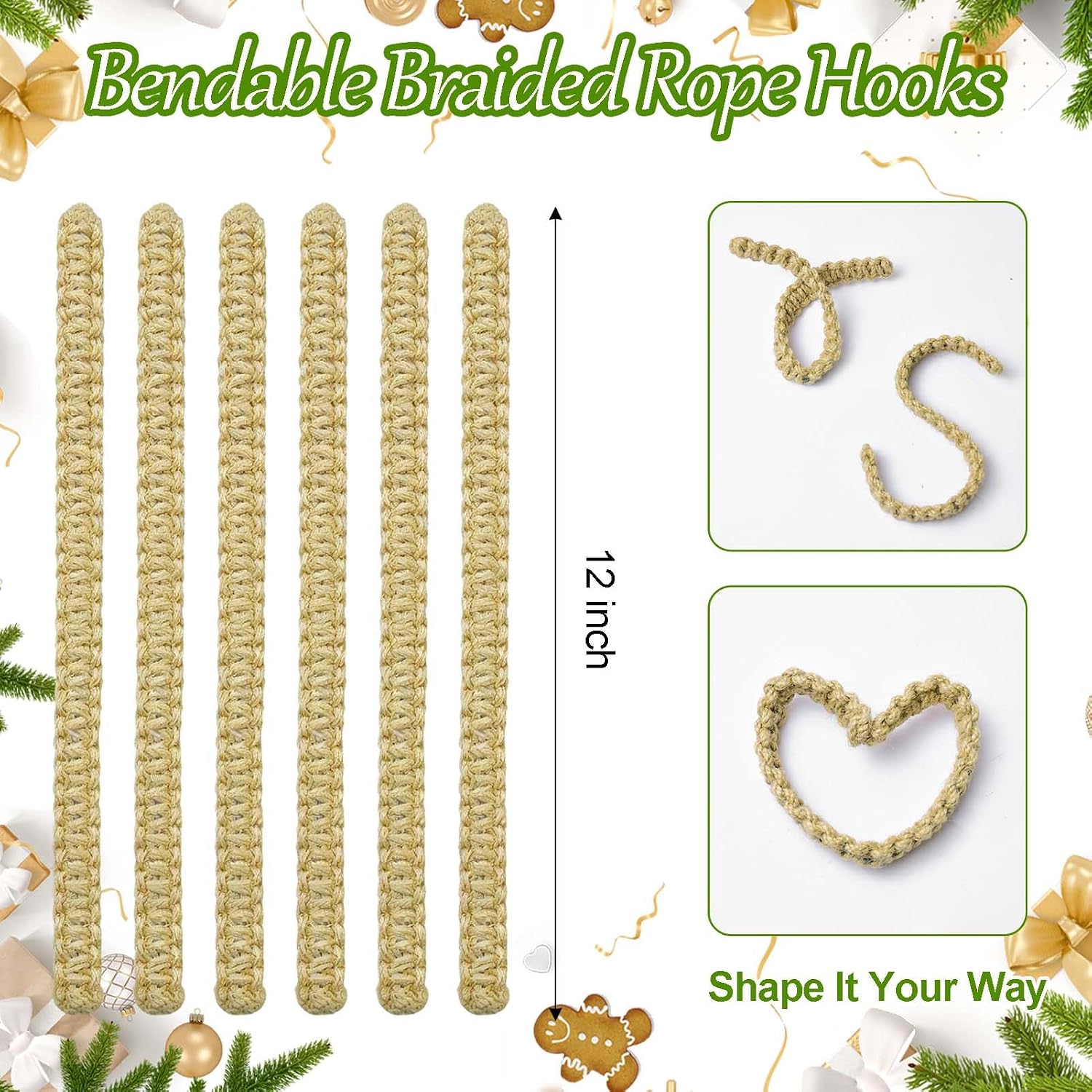 6 PCS Christmas Bendable Stocking Holders Rustic Hooks for Mantle