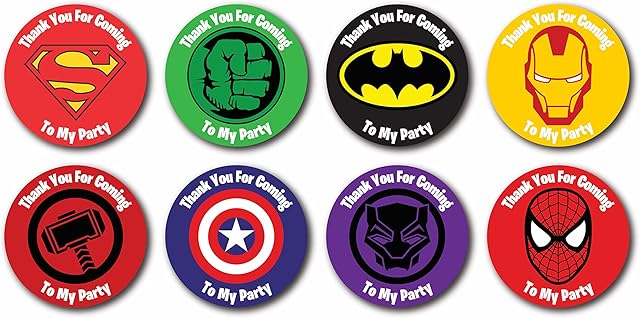 Epic Modz 32x Birthday Party Stickers "Thanks for Coming" Boys Girls Kids Child's School Friends Gift Present Treat Parties Thanks Thank You for Coming to My Fun Party Sweet Bag Labels (Superhero)