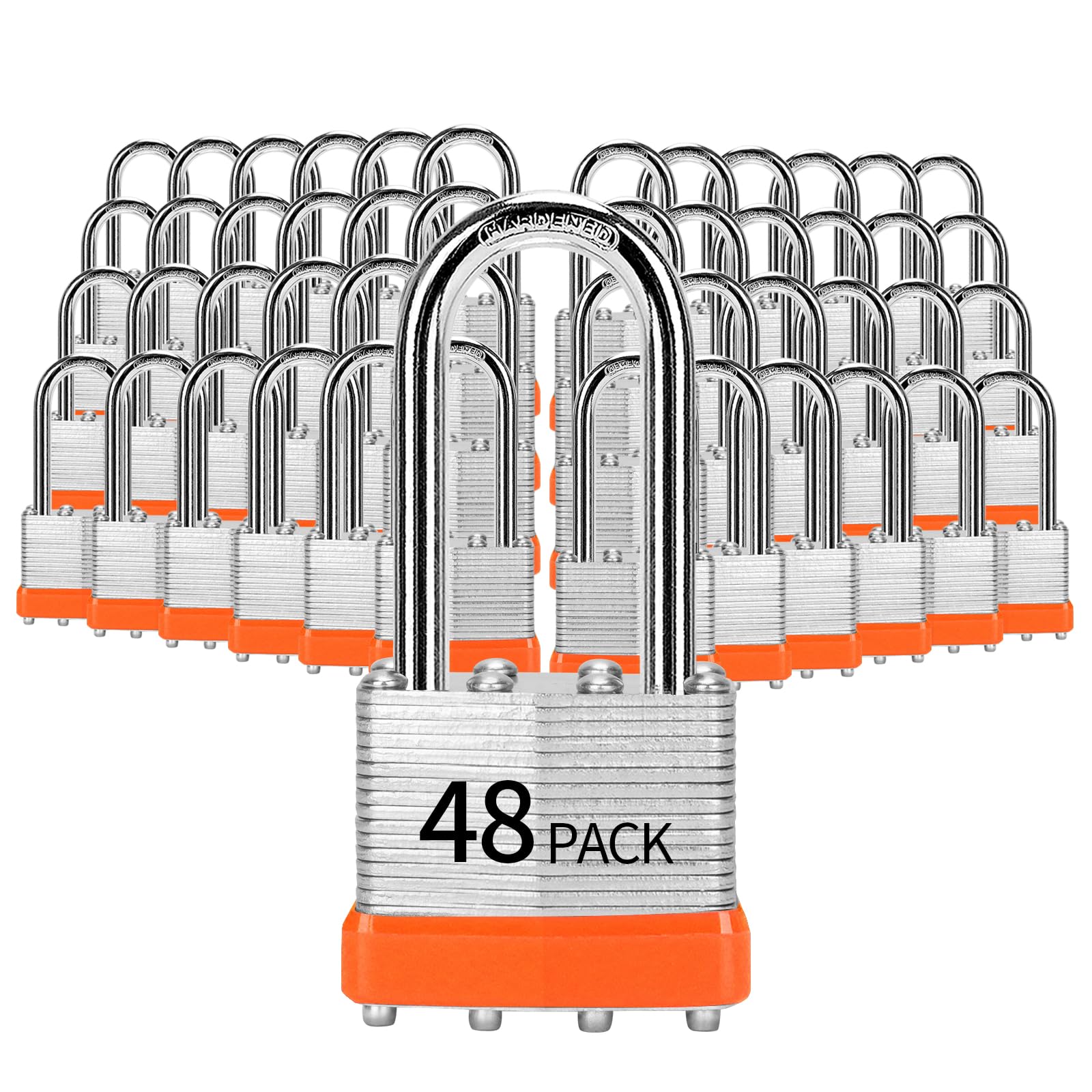 HZSY Padlocks Keyed Alike, Pack of 48, Laminated Steel Keyed Lock (1-9/16", 40mm), Padlocks with Same Key, Long Shackle, for Toolbox, Locker & StorageUnit or More