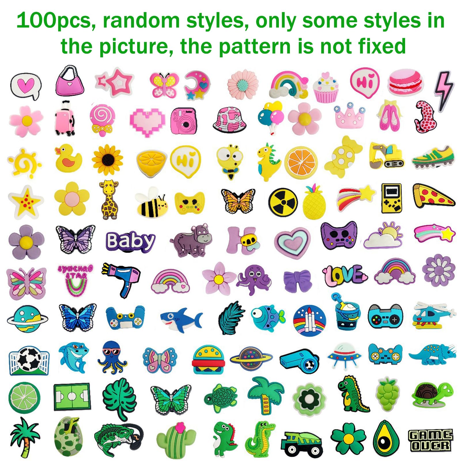 100 pcs Adornos para Zapatos, Shoe Charms, Adornos de Zapatos, Decoración de Zapatos, para Accesorios de Bricolaje, Sandalias, Decoración Superior