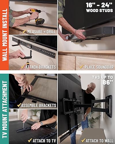 Miniatura 8 de ECHOGEAR Soporte de barra de sonido XL para altavoces de hasta 20 libras  Se fija a televisores de hasta 86 pulgadas o pernos de madera de 16 a 24