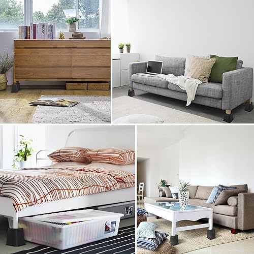 Miniatura 6 de Affogato Elevadores de cama, paquete de 4 elevadores de muebles resistentes de 6 pulgadas, extensores de patas de mesa, elevadores de cama para