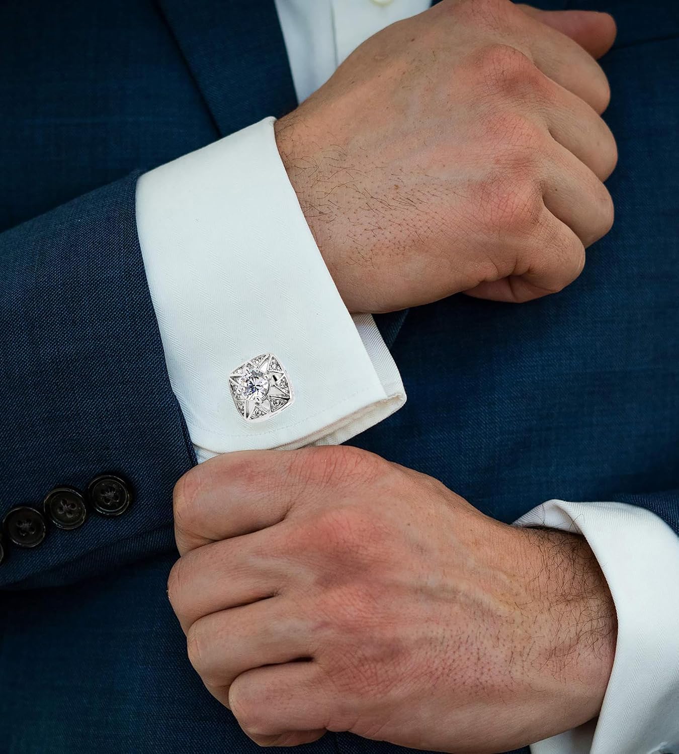 Faceted Transparent Crystal Cufflinks for Men Women In Gift Case