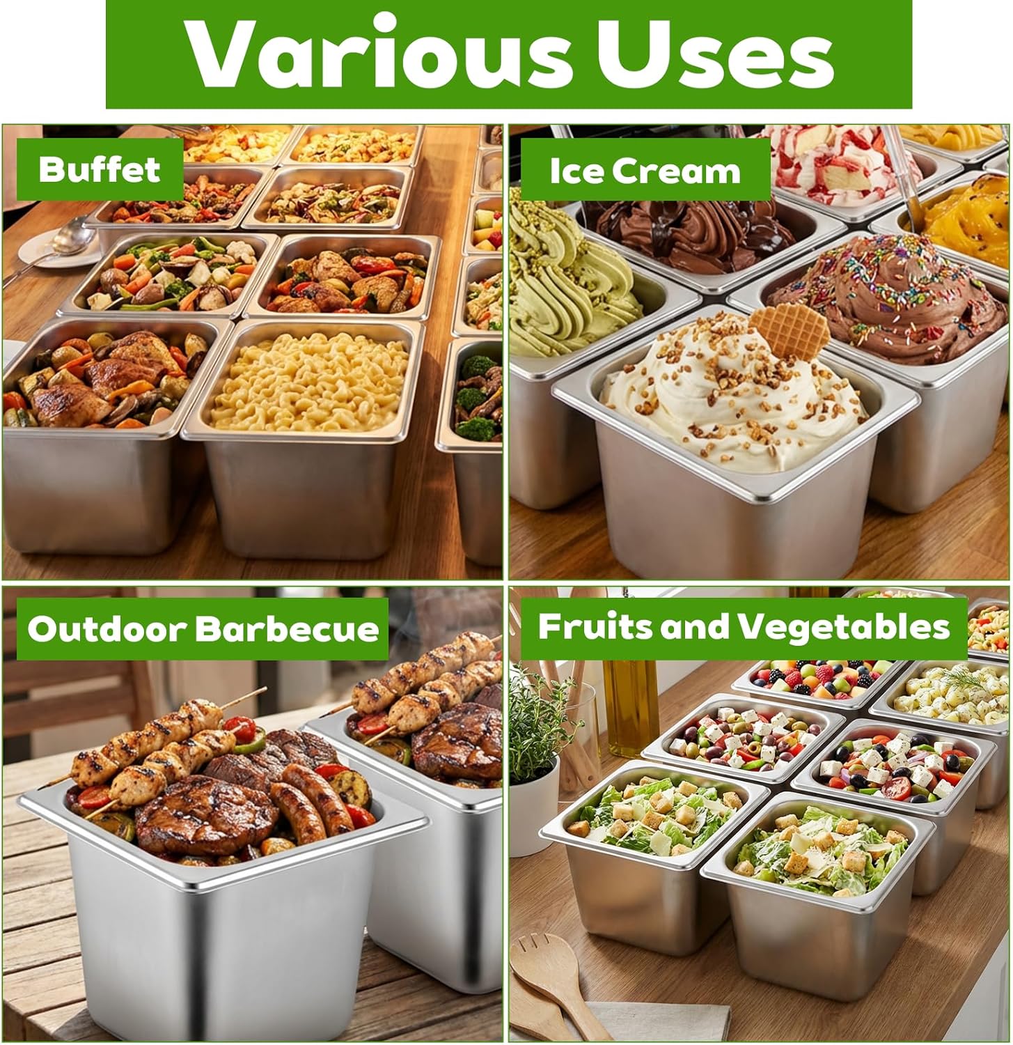 8 Pack Stainless Steel Hotel Pans, 1/6 Size Hotel Steam Table Pan 6 Inch Deep With Lids, Stainless Steel Restaurant Food Prep Tray Buffet Container for Catering Commercial Kitchen Use, 7''L x 6.5''W - Image 7