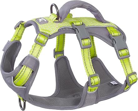 Huntboo Escape Proof Dog Harness Medium, Anti-Pull Dog Harness with Handle, Breathable, Adjustable, Reflective Dog Harnesses, Lightweight Dog Harness for Small and Large Dogs Outdoor Bright Green,S