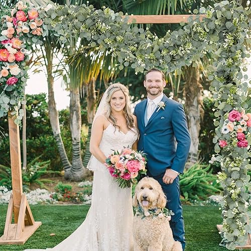 Vista 7 de SOMYTING Guirnalda de eucalipto artificial, 4 paquetes de enredaderas de eucalipto sintético, vides falsas para decoración de habitaciones, hojas