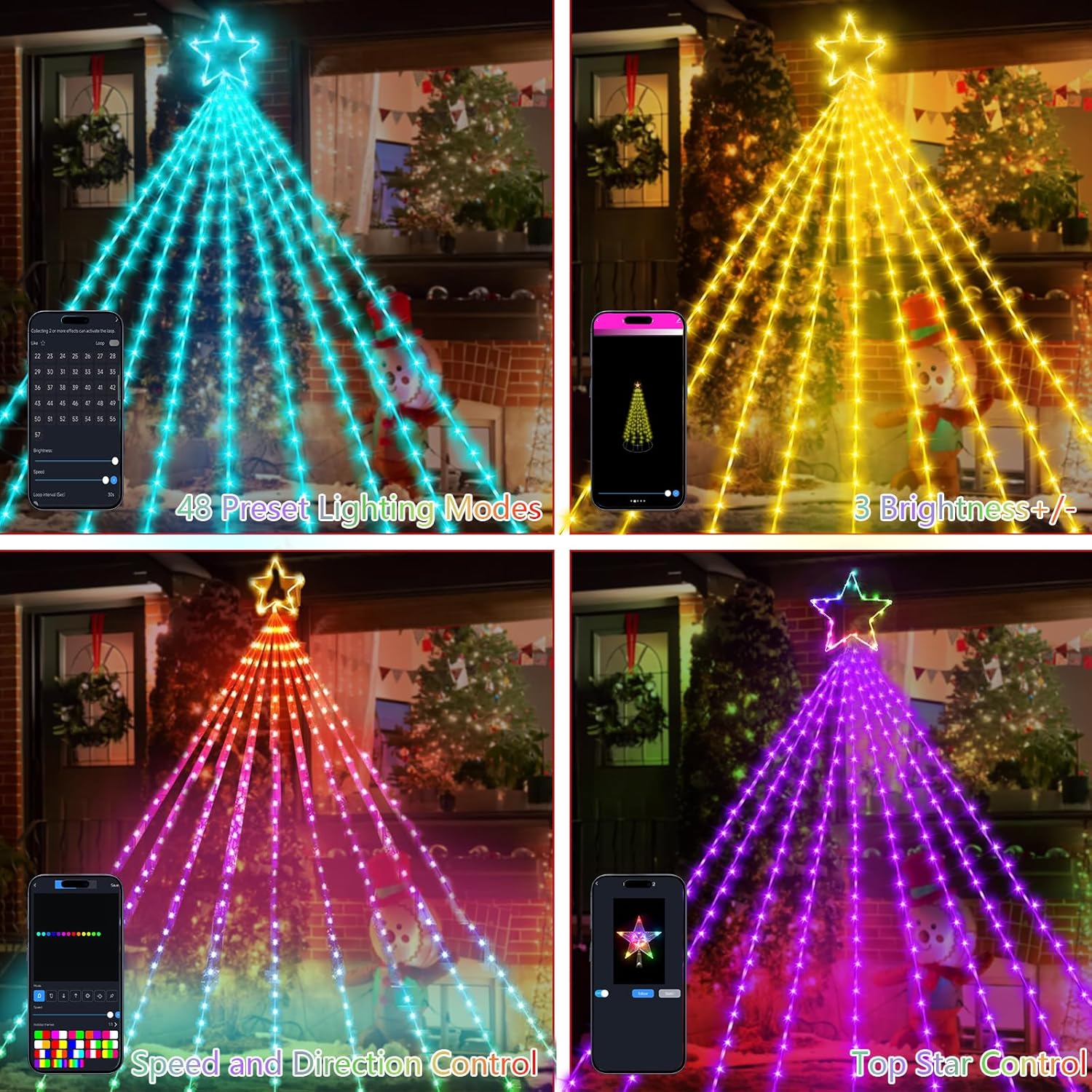 Vigdur 16.4FT Christmas Tree Decoration - 315 LEDs Customizable Star Waterfall Tree Lights with Remote, Timer, App Control Christmas Tree Lights with Music Sync for Xmas Yard Garden Party - Image 6