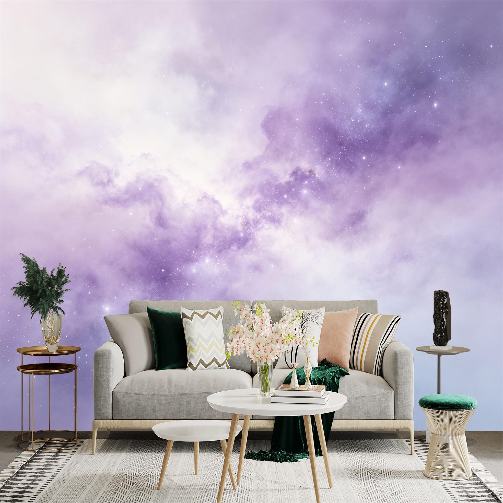 Lnzczhyre Dbh260521539 Custom Size Wall Sticker Mural， Dreamy Purple Nebula， Galaxy Sky， Cosmic Starlight， Abstract Cloud Landscape， For Wall Decoration， Peelandstick Wall Decals.