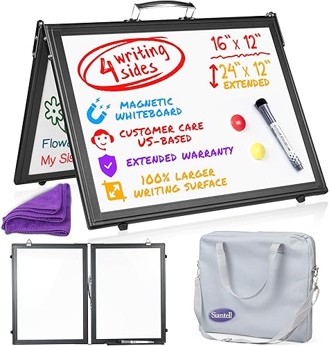 Siantell Pizarra blanca de borrado en seco, pequeña pizarra blanca magnética de 16 x 12 pulgadas con soporte para mesa de escritorio o pared,