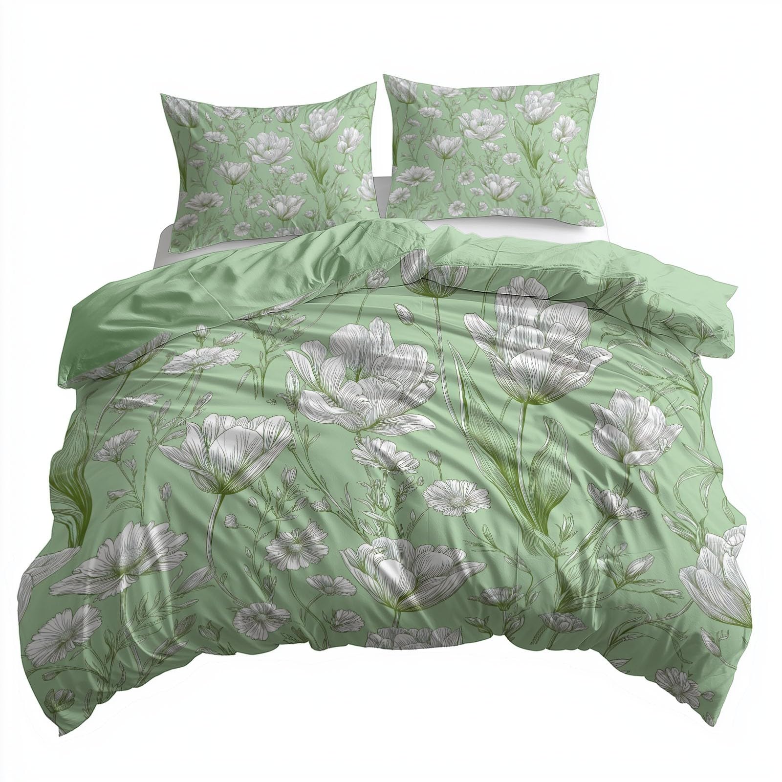 Set copripiumino super king size, in policotone, elegante e delicato, ultra morbido, ipoallergenico, con chiusura a cerniera, verde pallido, 260 x 220 cm