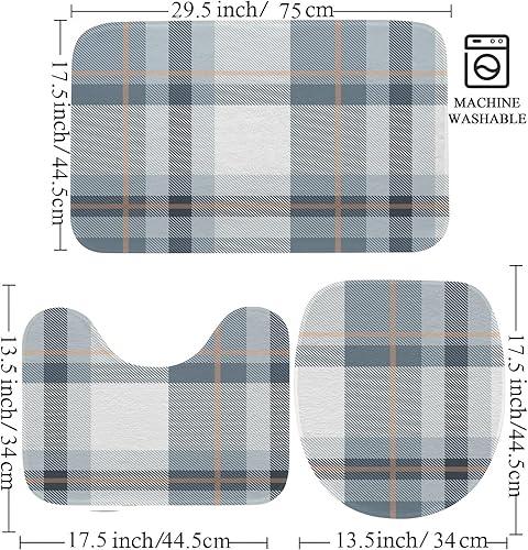 Miniatura 3 de Juego de 3 alfombras de baño a cuadros, antideslizantes, absorbentes, tapetes de baño a cuadros para decoración de baño, alfombras lavables para