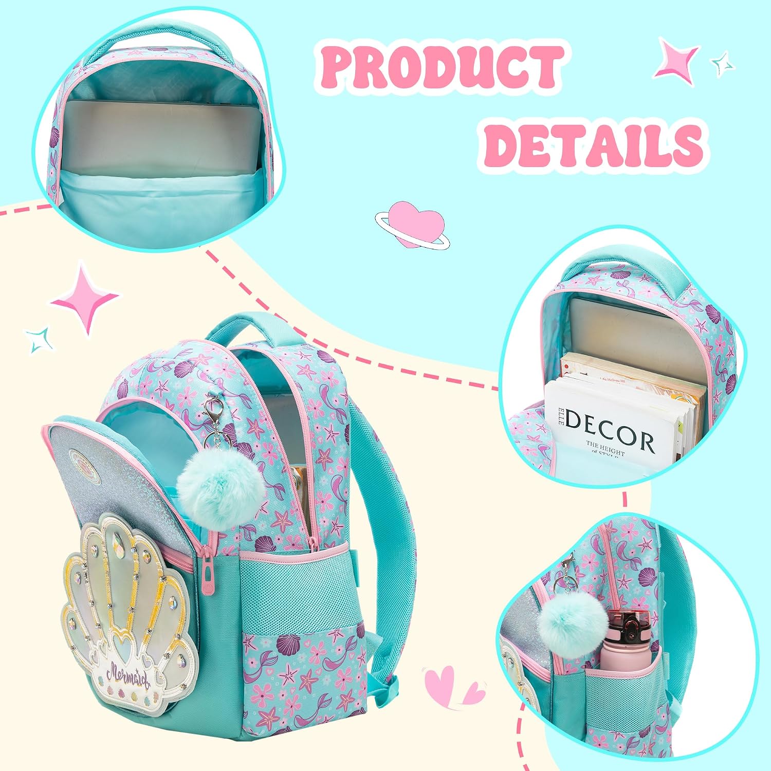 Meetbelify Backpack for Girls Backpacks with Lunch Box Pencil Case for Elementary Student Kids School Travel Bag for Girls Ages 6-8 Years Old