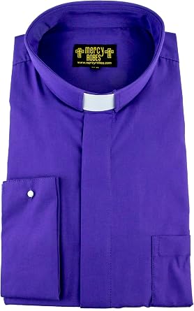 Mens Roman Purple Long Sleeve French Cuff TAB Collar Clergy Shirt