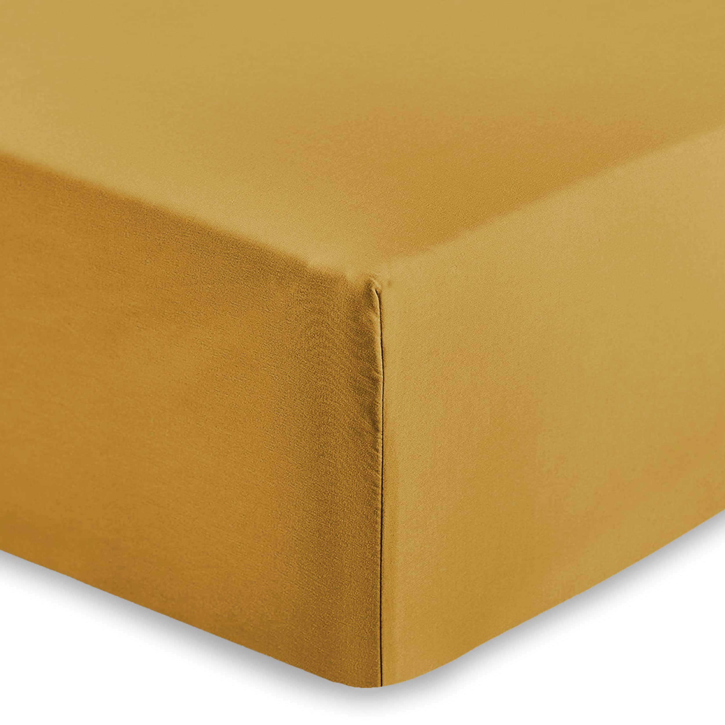 AMEHASuper King Fitted Sheet 25 cm Deep Soft Brushed Microfiber Fabric Easy Care Fade Resistant Fitted Bed Sheets (Ochre, 180 x 200 cm)
