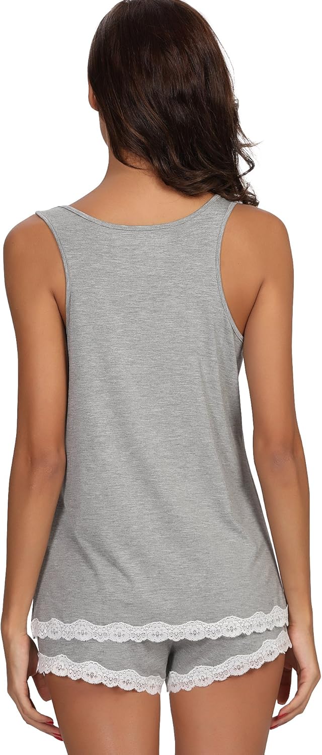 GYS Bamboo Viscose Pajamas for Women, Ultra Soft Summer Tank Top and Shorts Sleepwear Set with Lace Trim - Image 5