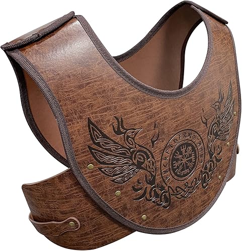 Miniatura 6 de HiiFeuer Phoenix Vegvisir - Armadura de pecho de cuero en relieve con cinturón ancho vikingo, juego medieval de piel sintética vikinga para mujeres