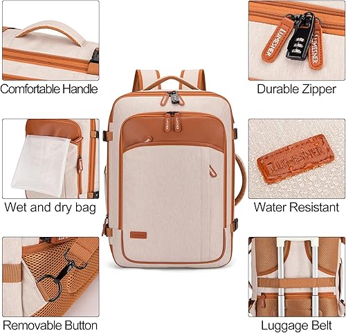 Miniatura 7 de Lumesner Mochilas de viaje de mano, extra grandes de 40 litros aprobadas para vuelos para hombres y mujeres, mochila de maleta expandible, Beige