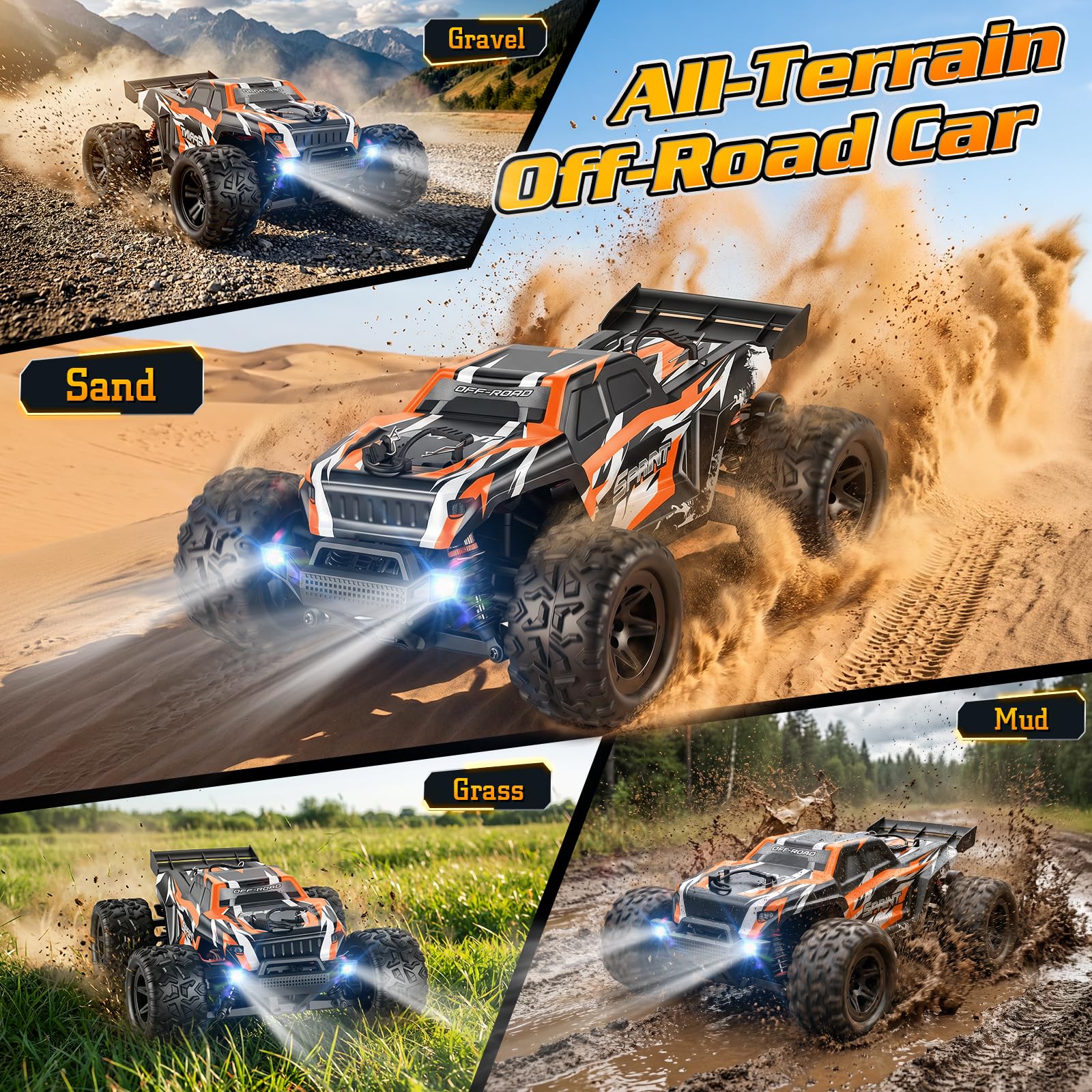 Ferngesteuertes Auto 1:18 All-Terrain RC Auto für Erwachsene & Jungen, 4WD Offroad RC Truck mit hoher Geschwindigkeit 40+ km/h, RC truck mit 2 wiederaufladbaren 1500-mAh-Akkus und 2 Karosserie