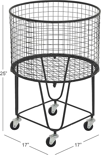 Miniatura 3 de CosmoLiving by Cosmopolitan Carrito de Almacenamiento de Metal de Conjunto Profundo con Canasta de Lavandería de Malla Rodante, 18" x 18" x 24",